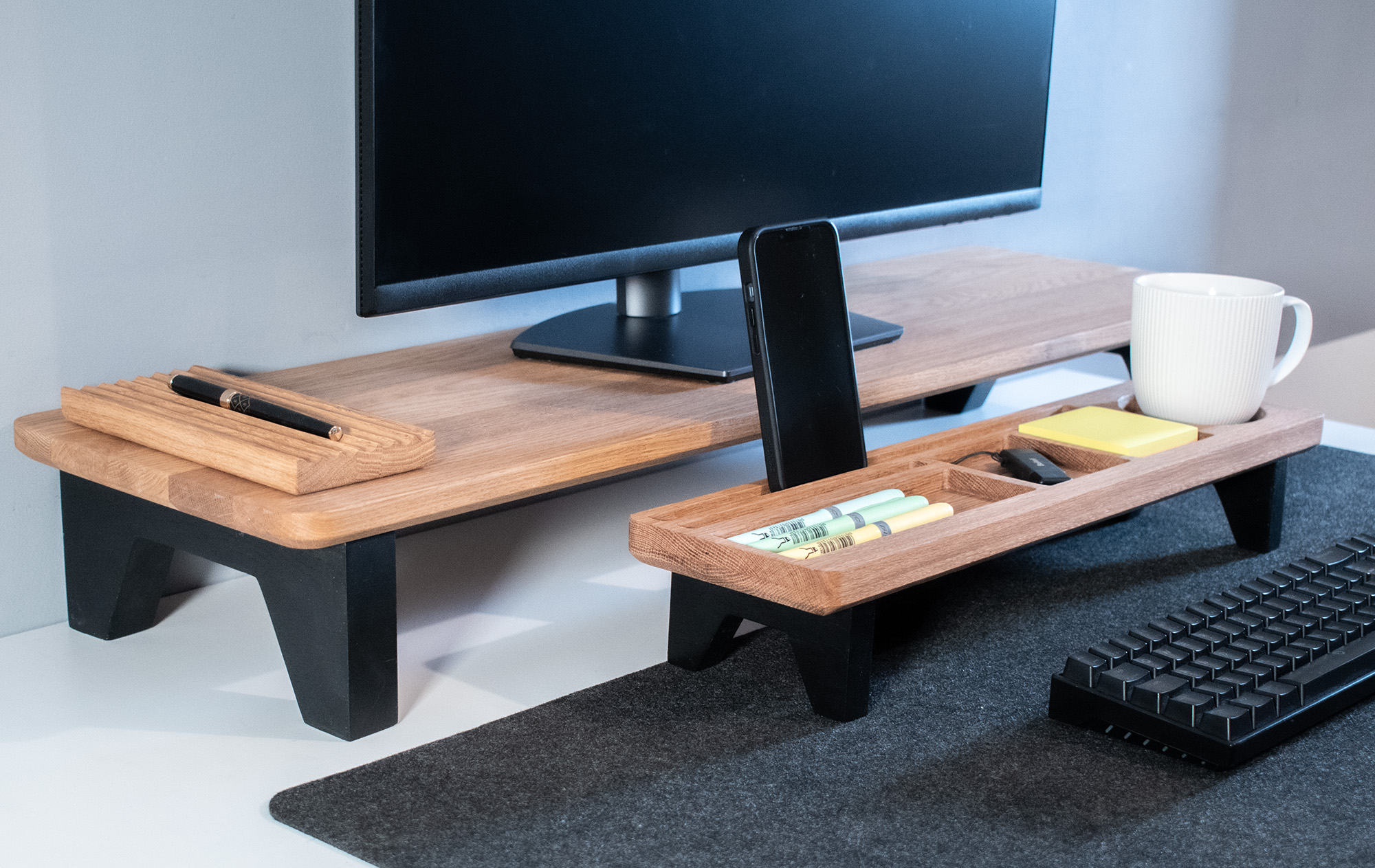 thumbnail image 2 of Wood Monitor Stand With Drawers - Desk Organizer With Locking Storage Shelf 2 of 11